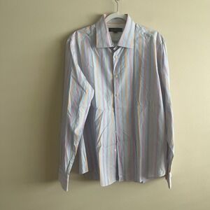 Ben Sherman Original striped button down shirt‎ XL 100% cotton light blue multi